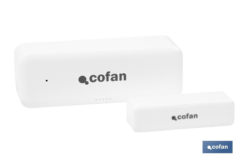 Sensor inteligente para puertas y ventanas | Conexión WiFi y Bluetooth | Funciona con aplicación Smart Life o Tuya | Compatible con Alexa y Google | Protección antirrobo - Cofan