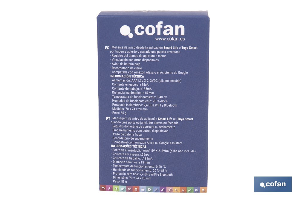Sensor inteligente para puertas y ventanas | Conexión WiFi y Bluetooth | Funciona con aplicación Smart Life o Tuya | Compatible con Alexa y Google | Protección antirrobo - Cofan