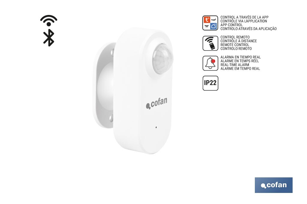 Sensor de movimento inteligente | Ligação WiFi e Bluetooth | Funciona com a aplicação Smart Life ou Tuya | Compatível com Alexa e Google | Segurança doméstica - Cofan