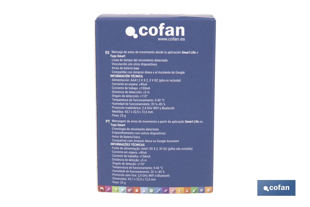 Sensor de movimiento inteligente | Conexión WiFi y Bluetooth | Funciona con aplicación Smart Life o Tuya | Compatible con Alexa y Google | Seguridad en el hogar - Cofan