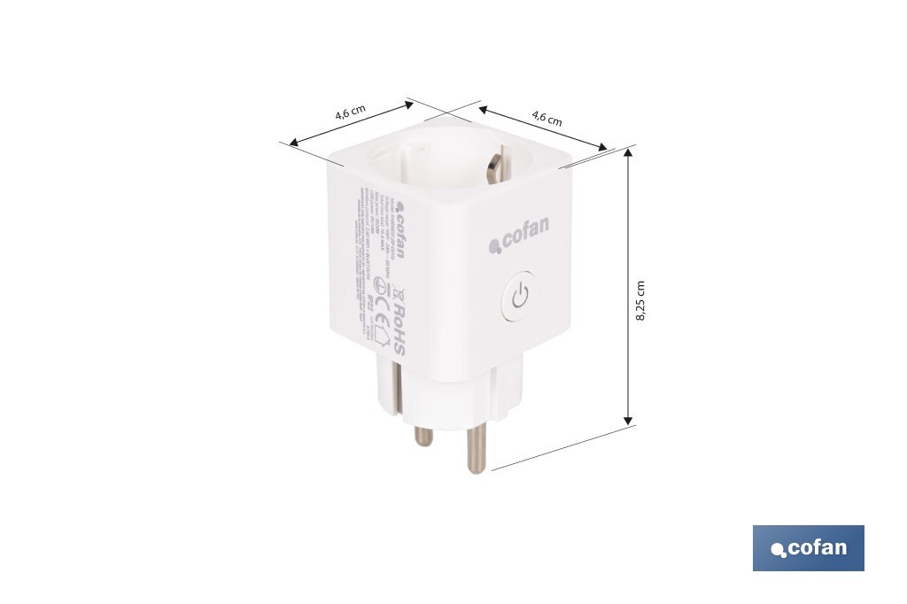 Ficha inteligente com ligação WiFi e Bluetooth | Aplicação Smart Life ou Tuya | Compatível com Alexa e Google | Controlo remoto | Com proteção infantil - Cofan