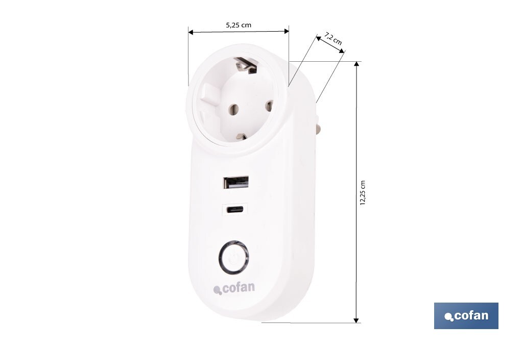 Smart plug with USB and USB-C ports | Wi-Fi and Bluetooth connection | Smart Life or Tuya Smart app | Compatible with Alexa and Google | Remote control, timer and child safety protection - Cofan