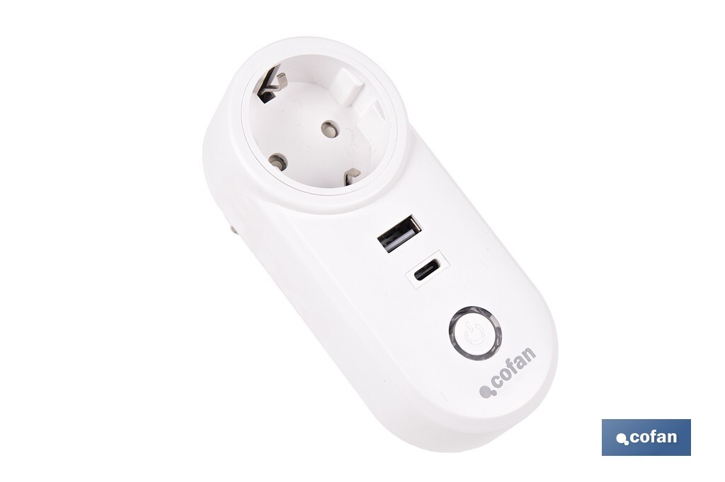 Smart plug with USB and USB-C ports | Wi-Fi and Bluetooth connection | Smart Life or Tuya Smart app | Compatible with Alexa and Google | Remote control, timer and child safety protection - Cofan