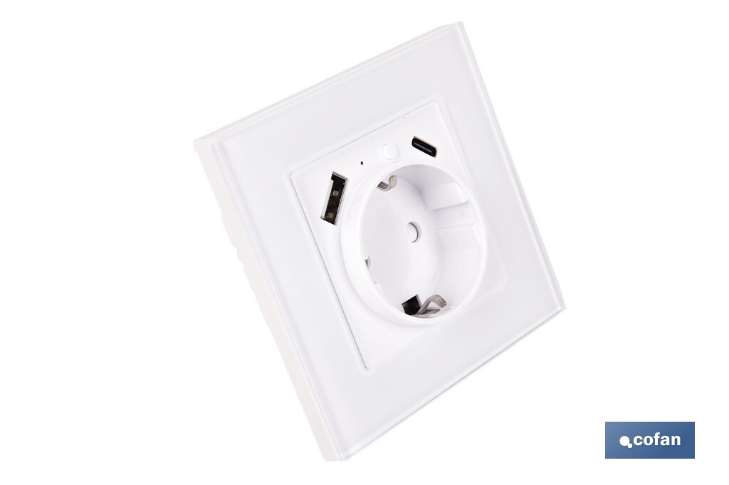 Smart socket with USB and USB-C ports | Wi-Fi and Bluetooth connection | Smart Life or Tuya Smart app | Compatible with Alexa and Google | Remote control, timer and child safety protection - Cofan