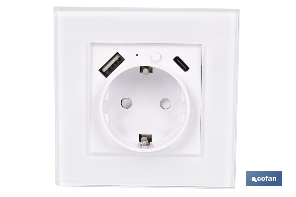 Smart socket with USB and USB-C ports | Wi-Fi and Bluetooth connection | Smart Life or Tuya Smart app | Compatible with Alexa and Google | Remote control, timer and child safety protection - Cofan