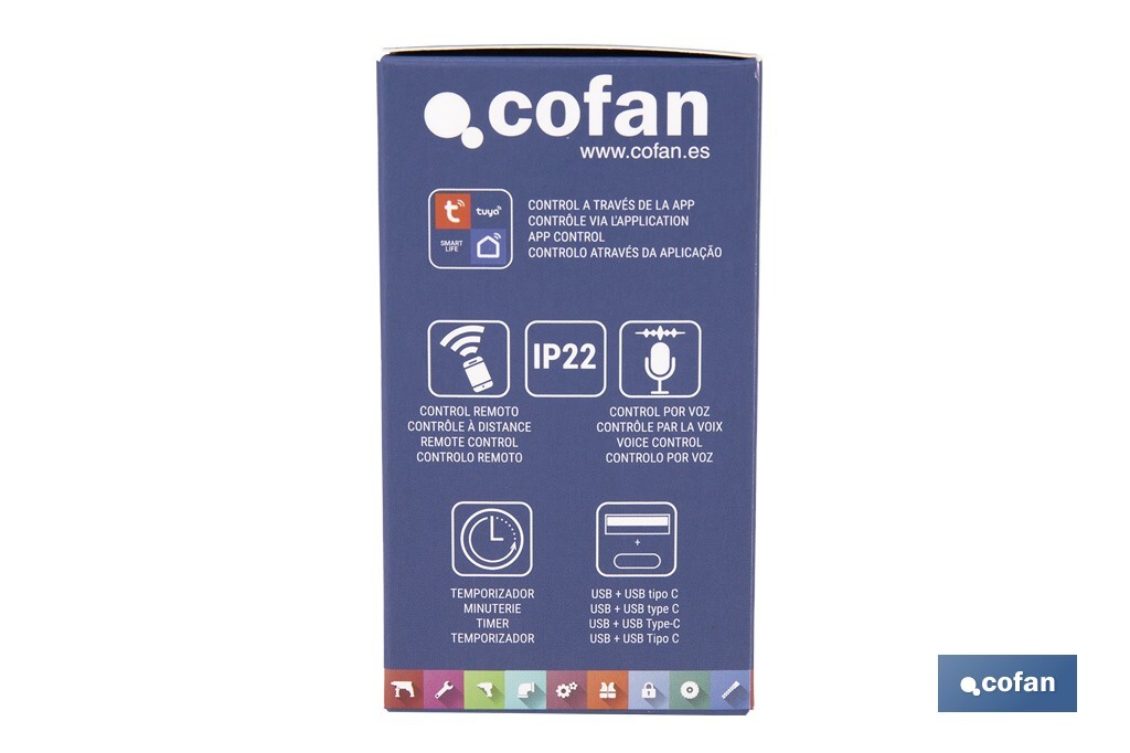 Smart socket with USB and USB-C ports | Wi-Fi and Bluetooth connection | Smart Life or Tuya Smart app | Compatible with Alexa and Google | Remote control, timer and child safety protection - Cofan