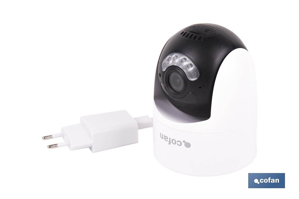 Cámara de seguridad inteligente con WiFi | Con control remoto, audio bidireccional y amplio ángulo de visión - Cofan