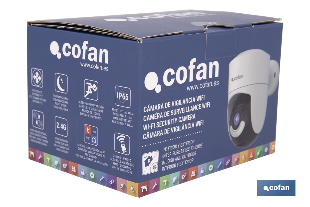 Cámara de seguridad inteligente con WiFi | Con control remoto, audio bidireccional y amplio ángulo de visión - Cofan