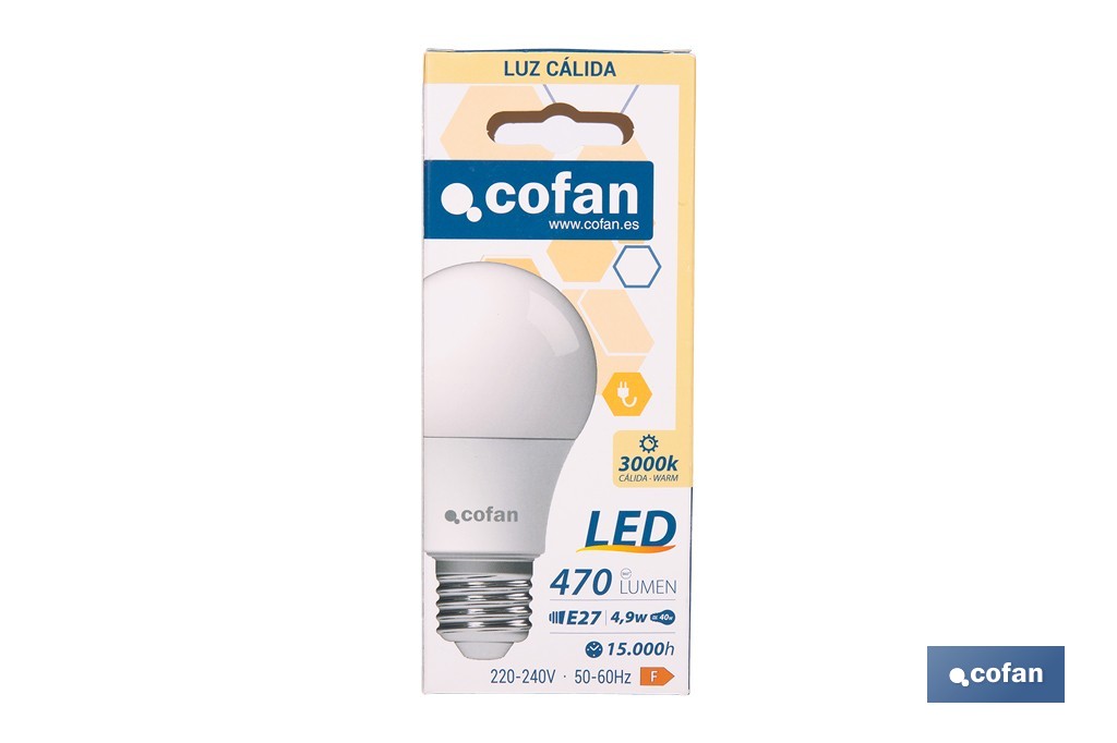 Bombillas LED classic E27 de luz cálida (3000 K) | Ahorro de energía y larga duración 15.000 h de vida | Ángulo de apertura de 180° - Cofan
