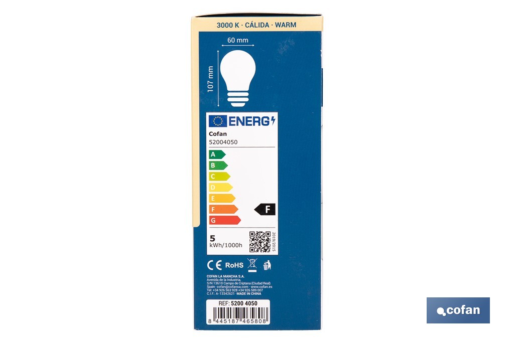 Bombillas LED classic E27 de luz cálida (3000 K) | Ahorro de energía y larga duración 15.000 h de vida | Ángulo de apertura de 180° - Cofan