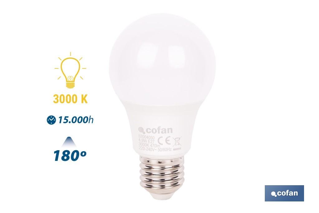 Bombillas LED classic E27 de luz cálida (3000 K) | Ahorro de energía y larga duración 15.000 h de vida | Ángulo de apertura de 180° - Cofan