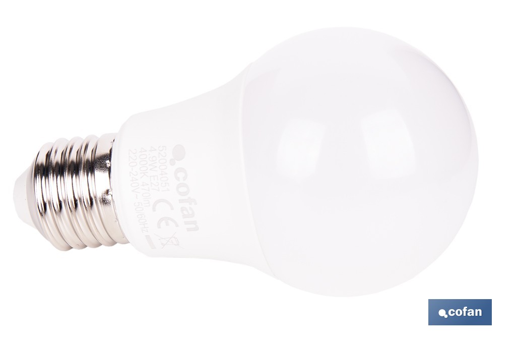 Bombillas LED classic E27 de luz neutra (4.000 k) | Ahorro de energía y larga duración 15.000 h de vida | Ángulo de apertura de 180° - Cofan