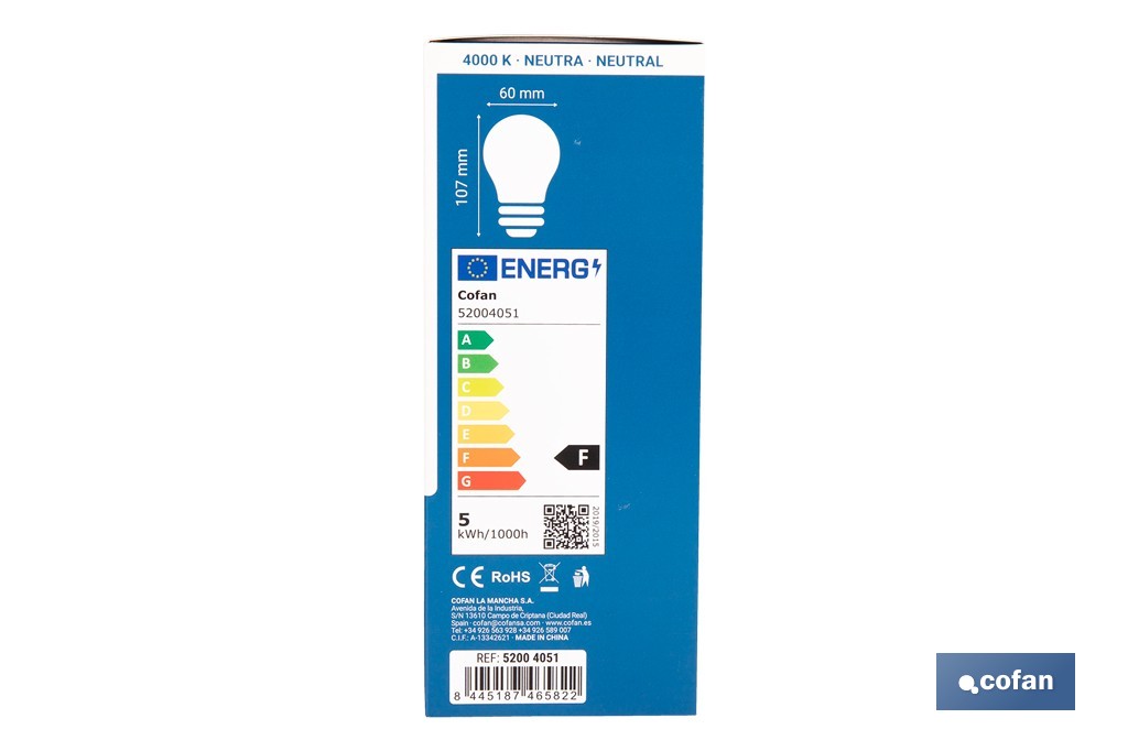 Bombillas LED classic E27 de luz neutra (4.000 k) | Ahorro de energía y larga duración 15.000 h de vida | Ángulo de apertura de 180° - Cofan