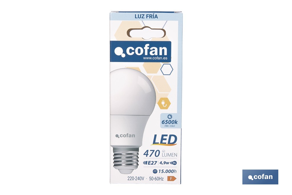 Bombillas LED classic E27 de luz fría (6500 K) | Ahorro de energía y larga duración 15.000 h de vida | Ángulo de apertura de 180° - Cofan