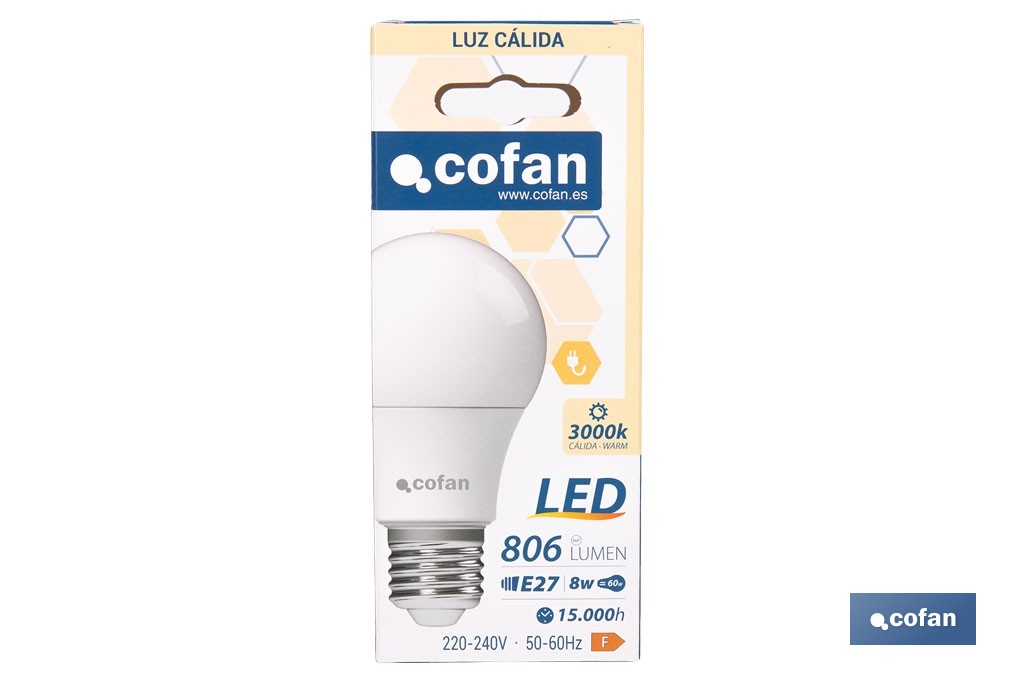 Bombillas LED classic E27 de luz cálida (3000 K) | Ahorro de energía y larga duración 15.000 h de vida | Ángulo de apertura de 180° - Cofan