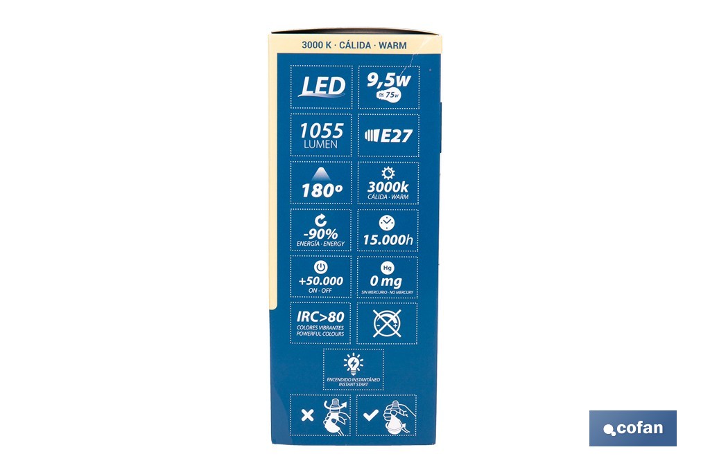 Bombillas LED classic E27 de luz cálida (3000 K) | Ahorro de energía y larga duración 15.000 h de vida | Ángulo de apertura de 180° - Cofan