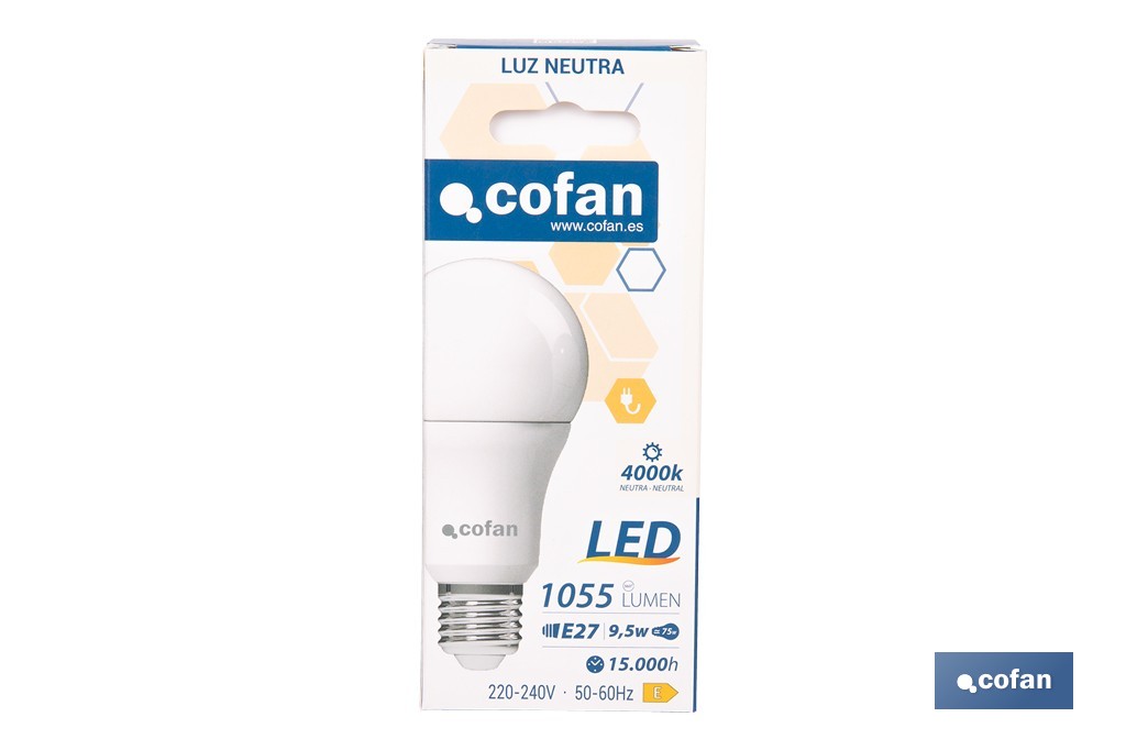 Bombillas LED classic E27 de luz neutra (4.000 k) | Ahorro de energía y larga duración 15.000 h de vida | Ángulo de apertura de 180° - Cofan