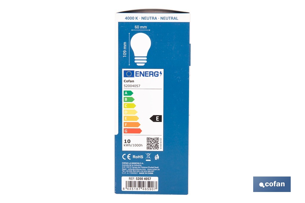 Bombillas LED classic E27 de luz neutra (4.000 k) | Ahorro de energía y larga duración 15.000 h de vida | Ángulo de apertura de 180° - Cofan