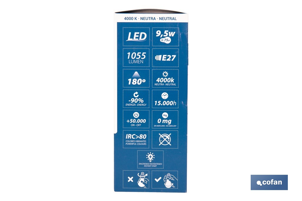Bombillas LED classic E27 de luz neutra (4.000 k) | Ahorro de energía y larga duración 15.000 h de vida | Ángulo de apertura de 180° - Cofan