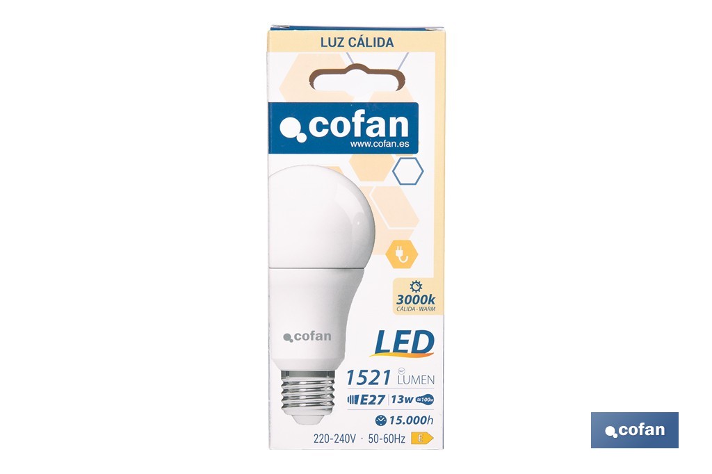 Bombillas LED classic E27 de luz cálida (3000 K) | Ahorro de energía y larga duración 15.000 h de vida | Ángulo de apertura de 180° - Cofan
