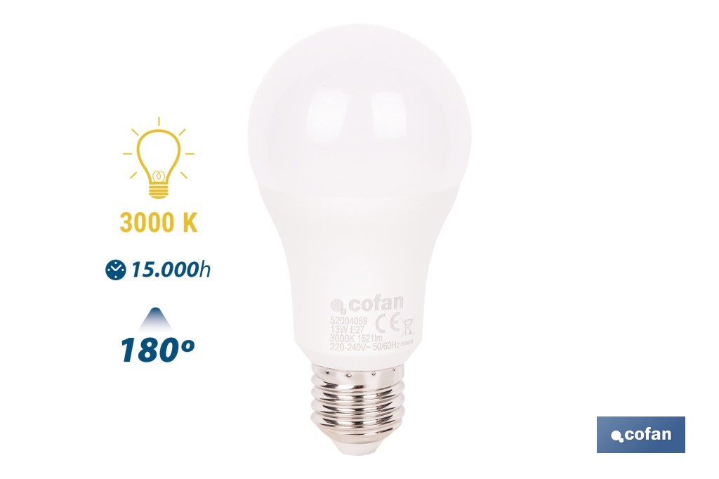 Bombillas LED classic E27 de luz cálida (3000 K) | Ahorro de energía y larga duración 15.000 h de vida | Ángulo de apertura de 180° - Cofan