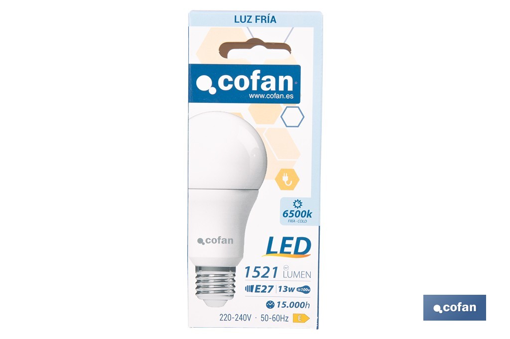 Bombillas LED classic E27 de luz fría (6500 K) | Ahorro de energía y larga duración 15.000 h de vida | Ángulo de apertura de 180° - Cofan