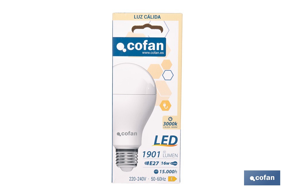 Bombillas LED classic E27 de luz cálida (3000 K) | Ahorro de energía y larga duración 15.000 h de vida | Ángulo de apertura de 180° - Cofan