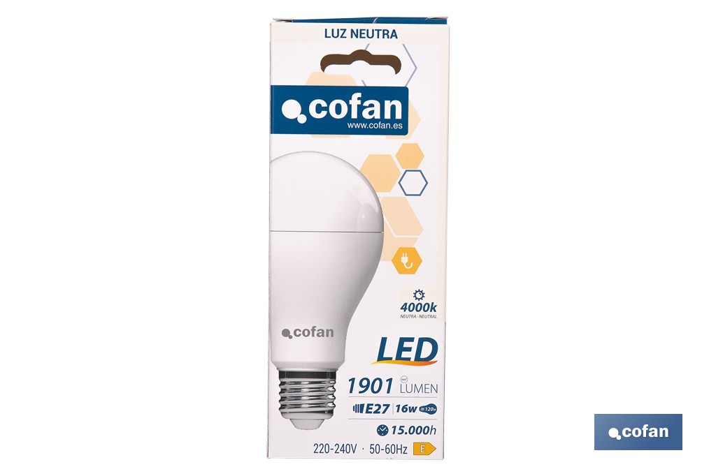 Bombillas LED classic E27 de luz neutra (4.000 k) | Ahorro de energía y larga duración 15.000 h de vida | Ángulo de apertura de 180° - Cofan
