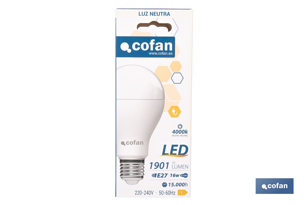 Bombillas LED classic E27 de luz neutra (4.000 k) | Ahorro de energía y larga duración 15.000 h de vida | Ángulo de apertura de 180° - Cofan