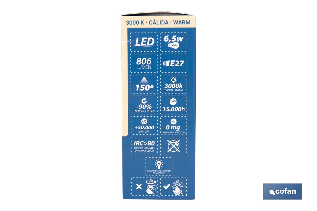 Bombillas LED esférica E27 6,5 W 806 lúmenes | Ahorro de energía y larga duración 15.000 h de vida | Disponibles en 2 temperaturas de color - Cofan