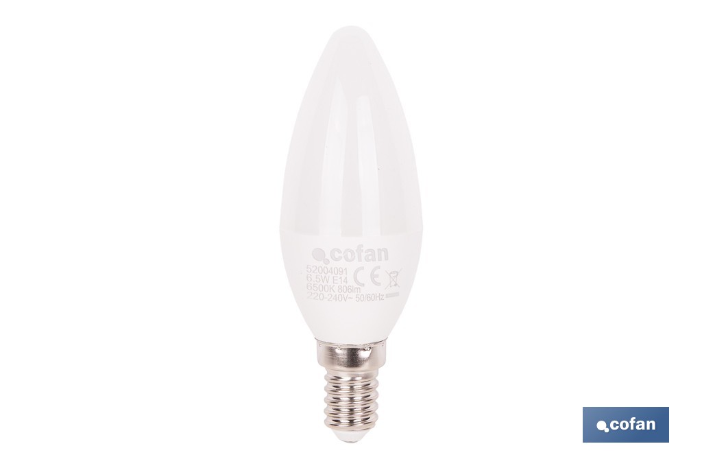 Bombillas LED vela con rosca fina E14, 6,5 W y 806 lúmenes | Ahorro de energía y larga duración 15.000 h de vida | Disponibles en 2 temperaturas de color - Cofan