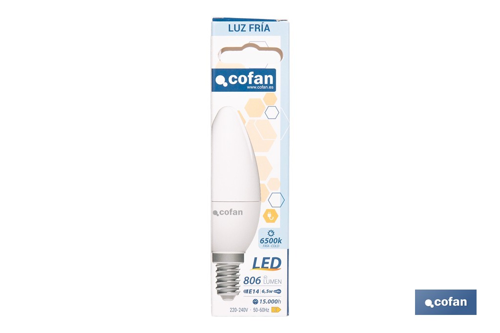 Bombillas LED vela con rosca fina E14, 6,5 W y 806 lúmenes | Ahorro de energía y larga duración 15.000 h de vida | Disponibles en 2 temperaturas de color - Cofan