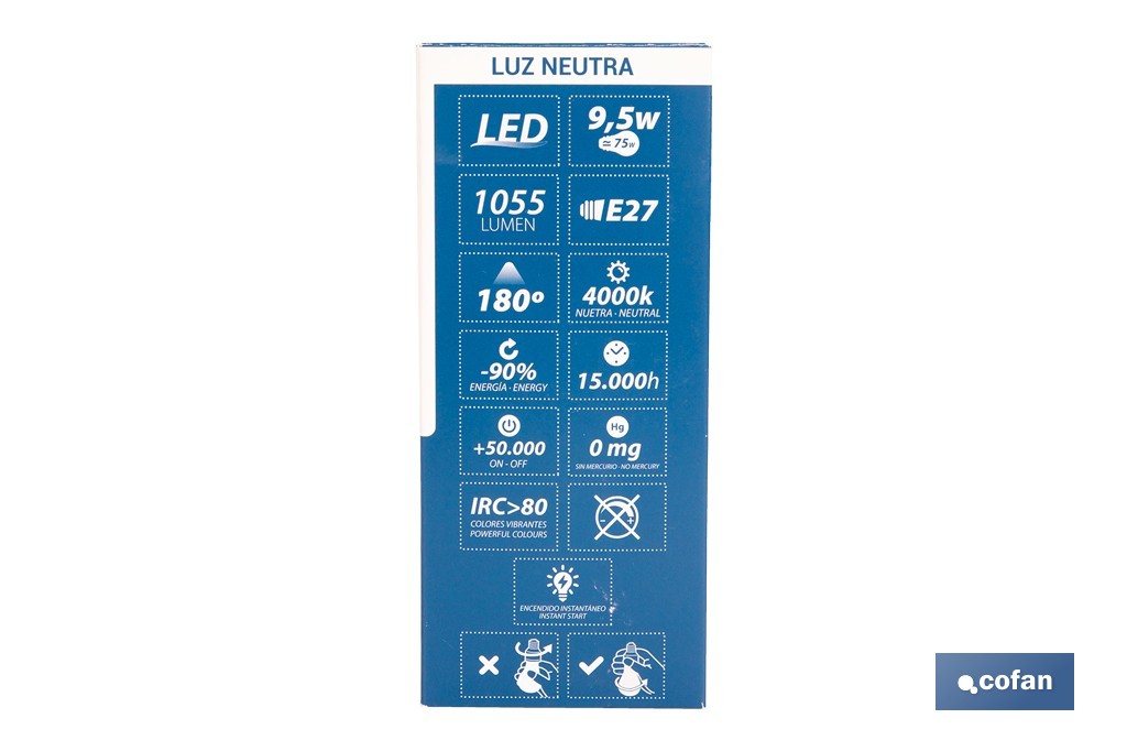 Pack de 3 bombillas LED classic E27 de luz neutra 4000K Potencia 9,5 W y 1055 lúmenes | Ahorro de energía y larga duración 15.000 h de vida - Cofan