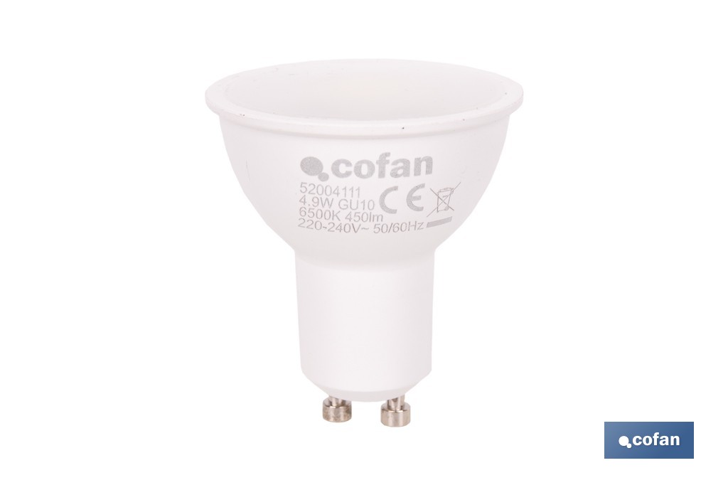 Bombillas LED GU10 de 4,9 W y 450 lúmenes | Ahorro de energía y larga duración 15.000 h de vida | Disponibles en 2 temperaturas de color - Cofan