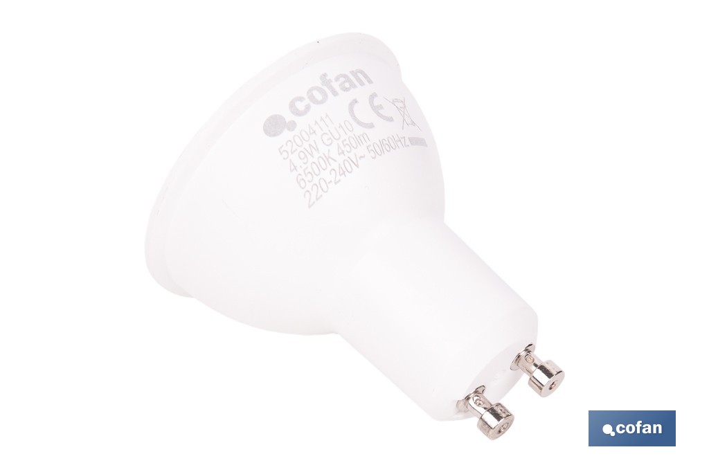 Bombillas LED GU10 de 4,9 W y 450 lúmenes | Ahorro de energía y larga duración 15.000 h de vida | Disponibles en 2 temperaturas de color - Cofan