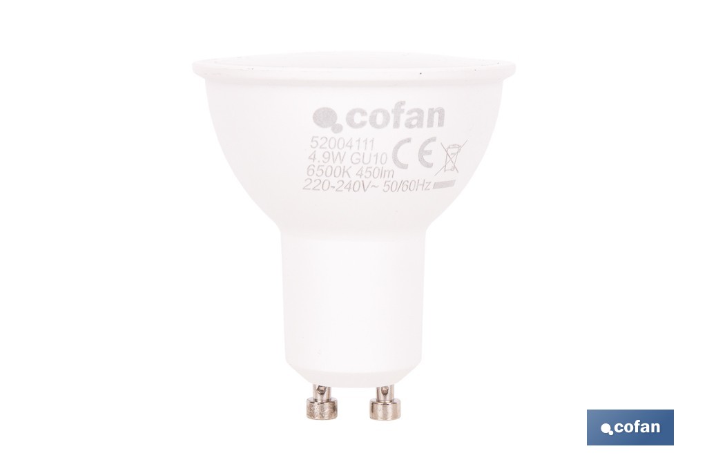 Bombillas LED GU10 de 4,9 W y 450 lúmenes | Ahorro de energía y larga duración 15.000 h de vida | Disponibles en 2 temperaturas de color - Cofan