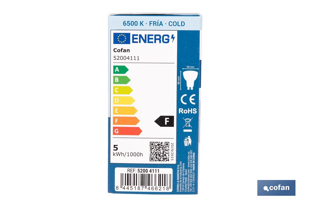 Bombillas LED GU10 de 4,9 W y 450 lúmenes | Ahorro de energía y larga duración 15.000 h de vida | Disponibles en 2 temperaturas de color - Cofan