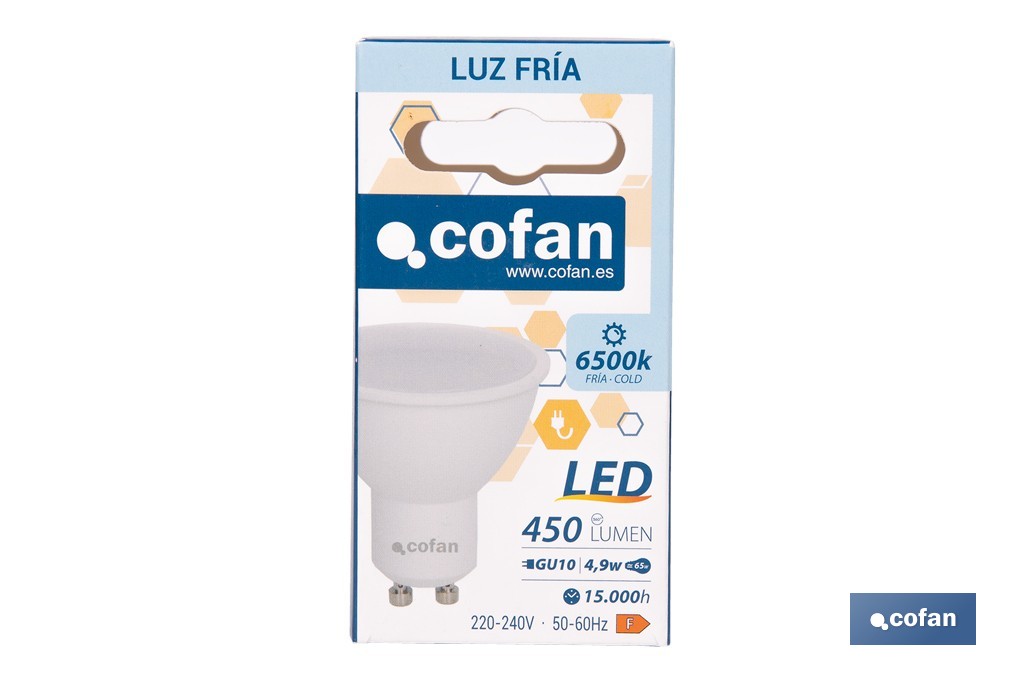 Bombillas LED GU10 de 4,9 W y 450 lúmenes | Ahorro de energía y larga duración 15.000 h de vida | Disponibles en 2 temperaturas de color - Cofan