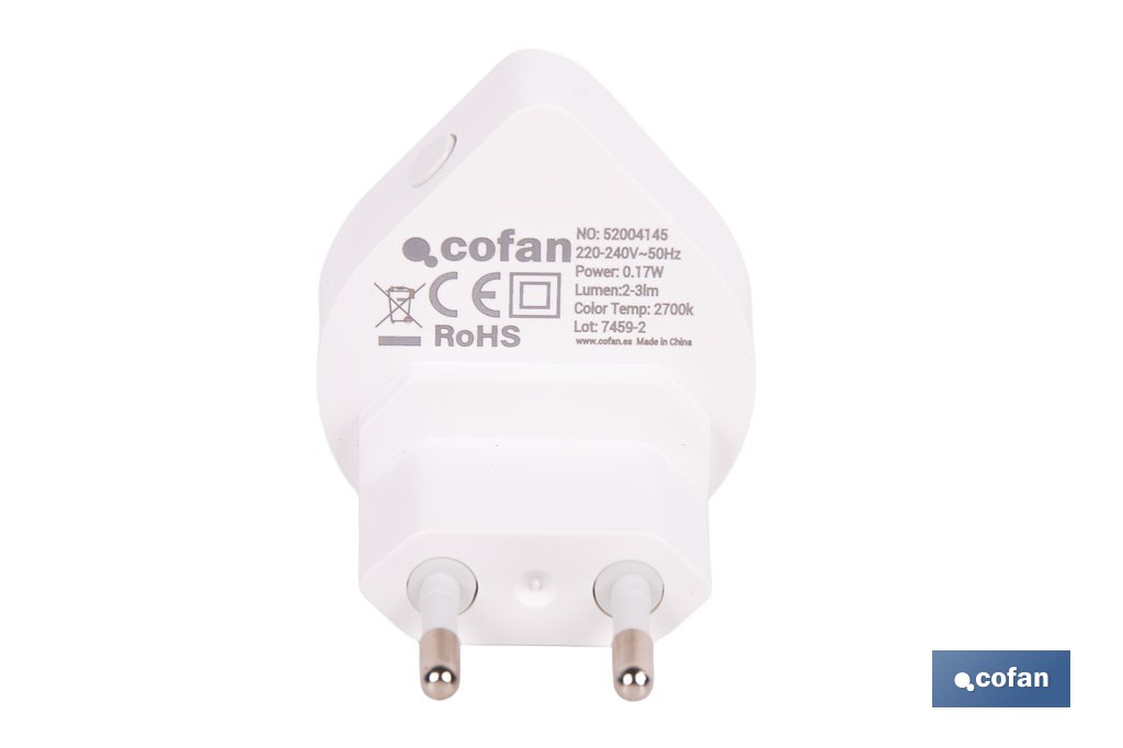 Lámpara LED quitamiedos con sensor de luz regulable. Luz nocturna infantil automática IP20 - Cofan