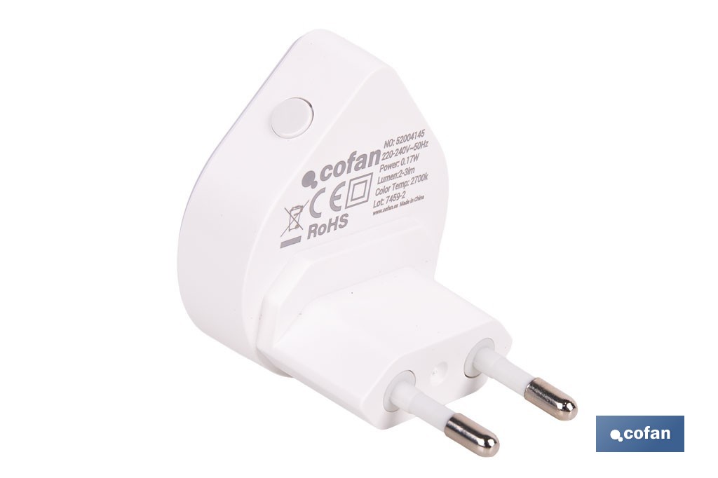 Lámpara LED quitamiedos con sensor de luz regulable. Luz nocturna infantil automática IP20 - Cofan