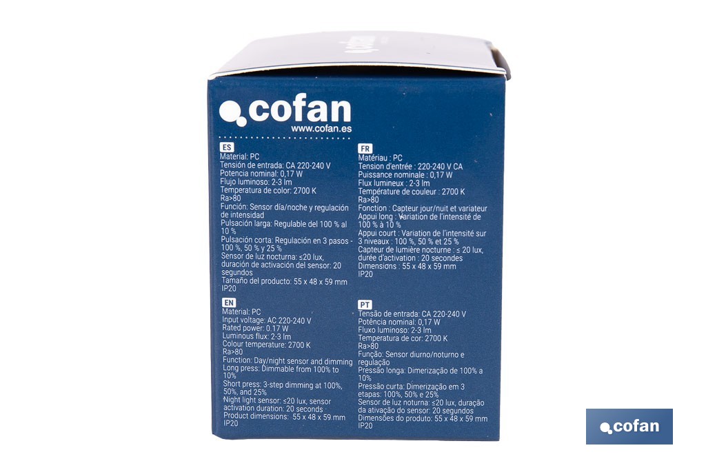 Lámpara LED quitamiedos con sensor de luz regulable. Luz nocturna infantil automática IP20 - Cofan