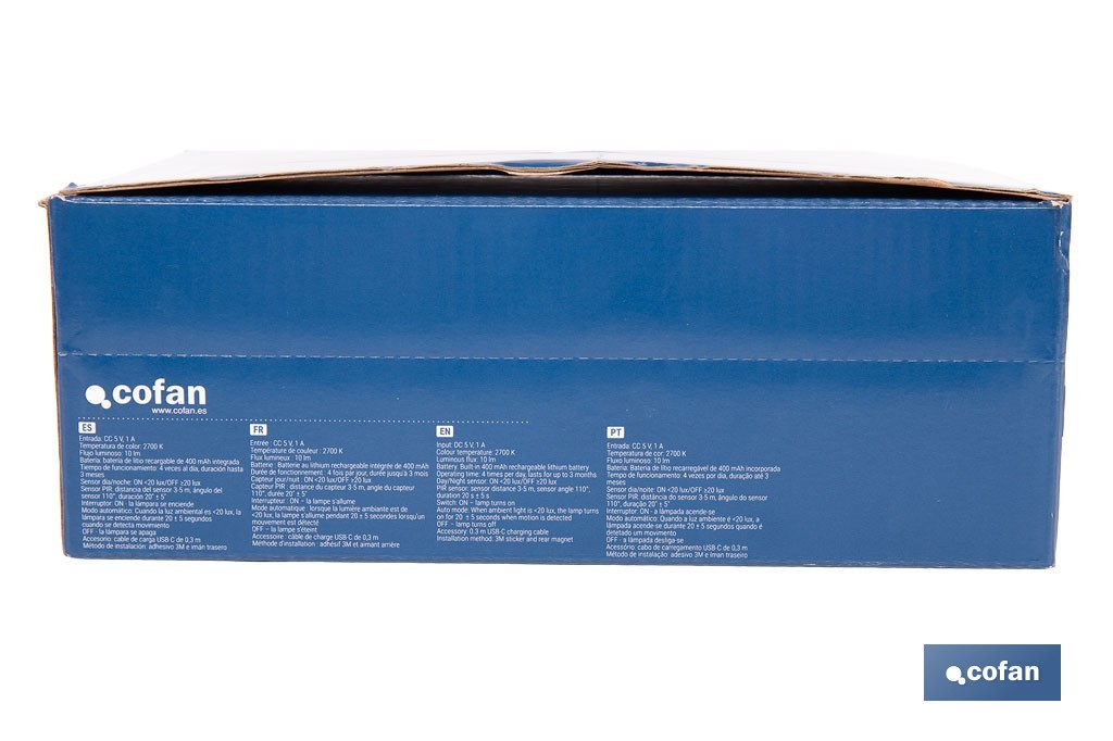 Aplique LED recargable con sensor de movimiento | Luz cálida 2700 K | Soporte adhesivo imantado - Cofan