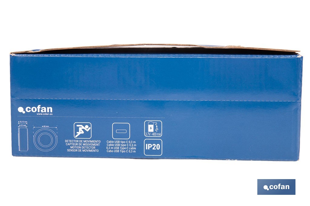 Aplique LED recargable con sensor de movimiento | Luz cálida 2700 K | Soporte adhesivo imantado - Cofan