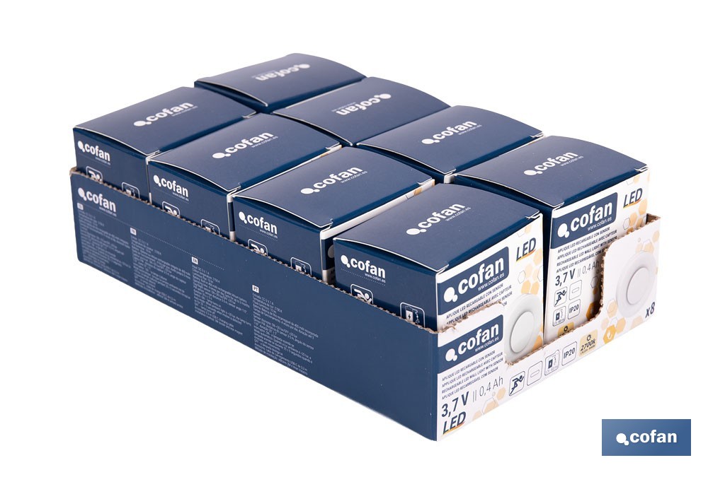 Aplique LED recargable con sensor de movimiento | Luz cálida 2700 K | Soporte adhesivo imantado - Cofan