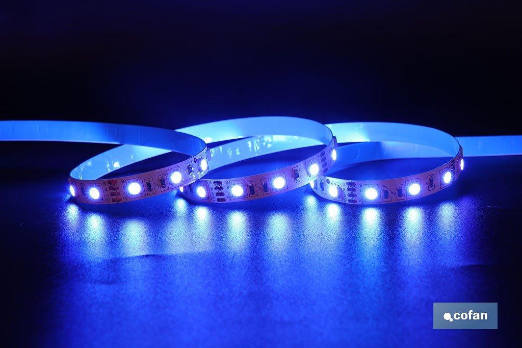 Tira de luz LED con mando a distancia | Iluminación LED RGB 12 V, IP65 con controlador y adaptador | Longitud: 3 metros - Cofan
