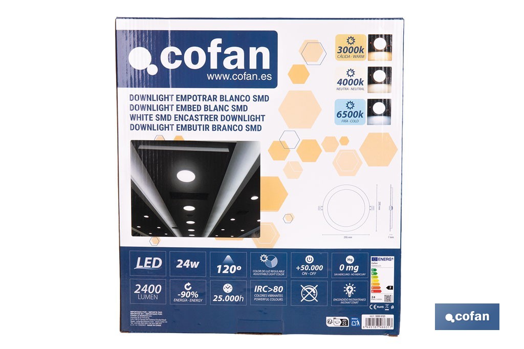 Downlights LED empotrables ultrafinos | Iluminación regulable Tecnología CCT | Disponibles en diferentes medidas y potencias - Cofan