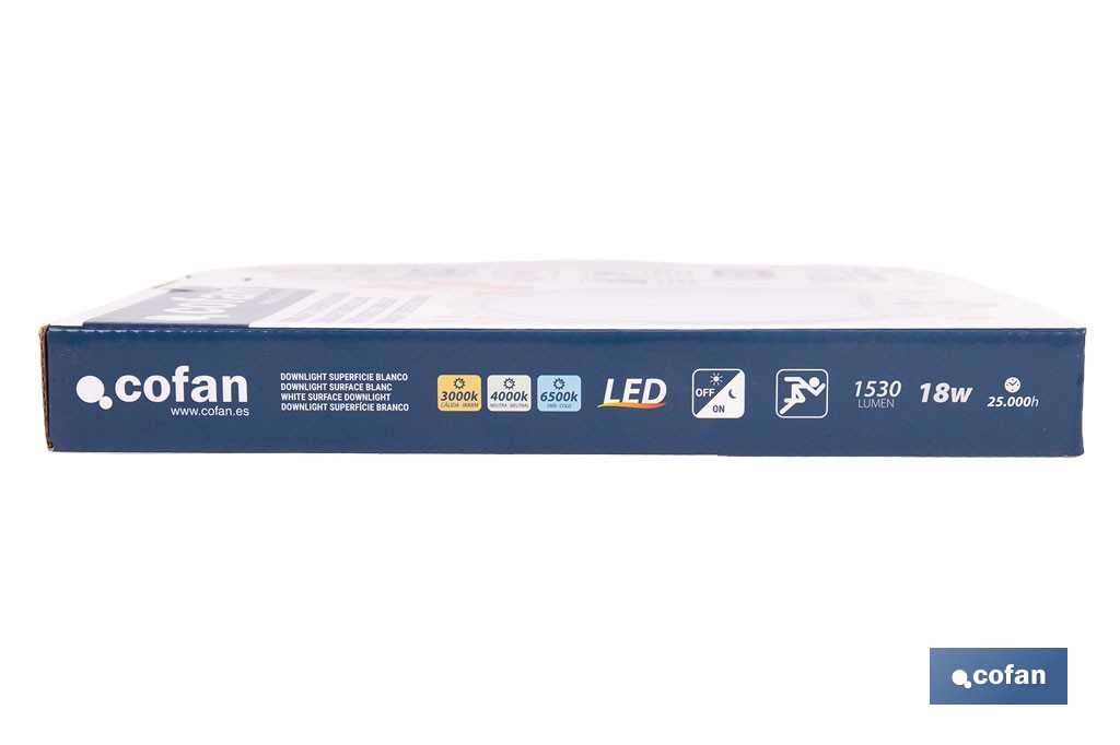 Downlight de superficie 18 W redondo | Sensor de presencia y crepuscular | Diámetro: 230 mm - Cofan