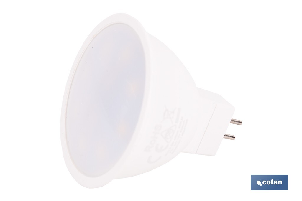 Lámpara LED COB GU-5.3 5W | 4000 K Luz Neutra | 420 lúmenes | Ángulo de 110° | 12V DC | Ahorro Energético del 90% | +50.000 Encendidos | 20.000h de Vida - Cofan