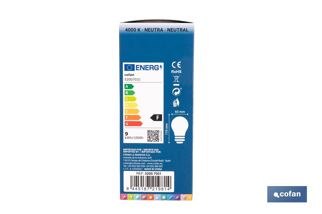 Bombilla Clásica LED con Sensor de Presencia E27 | 8,5 W - 810 lúmenes | 4000 K - luz neutra | Detección 240° <6 m | Ahorro Energético 90% | 25.000 h de Vida - Cofan