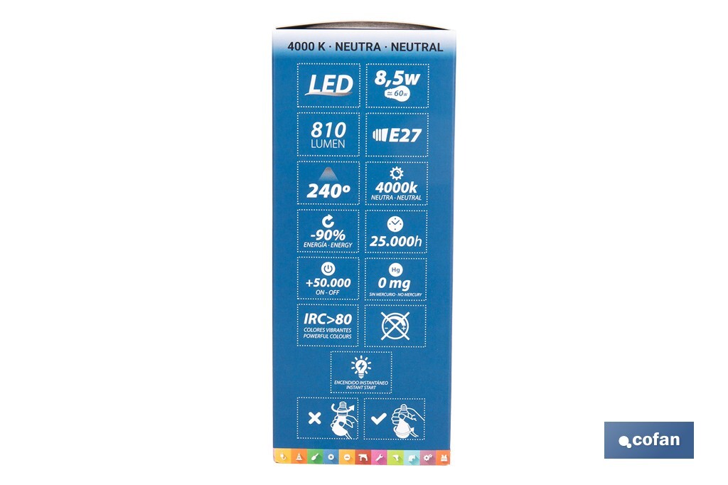 Bombilla Clásica LED con Sensor de Presencia E27 | 8,5 W - 810 lúmenes | 4000 K - luz neutra | Detección 240° <6 m | Ahorro Energético 90% | 25.000 h de Vida - Cofan